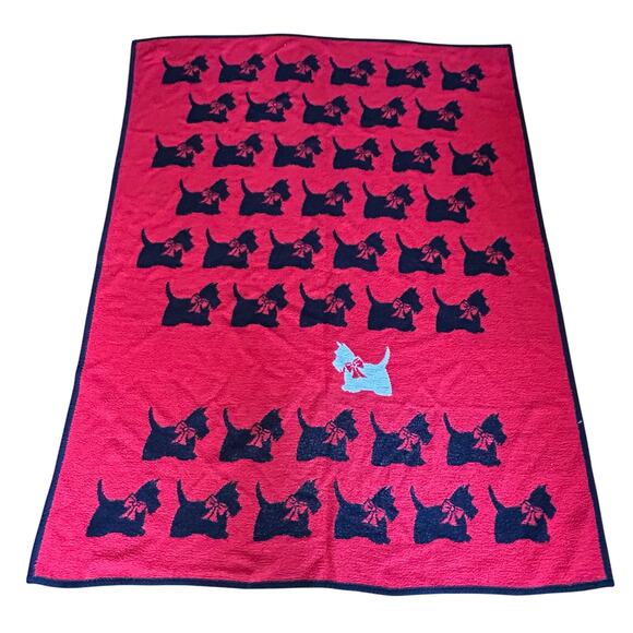 BIEDERLACK USA Scotty Dogs Blanket Throw 72x55" Red Black White Reversible - Picture 1 of 10